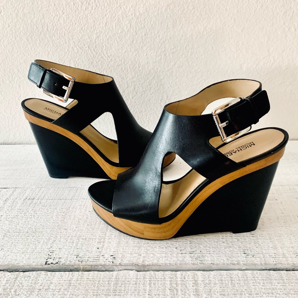 Michael Kors Josephine Leather Peep Toe Wedges